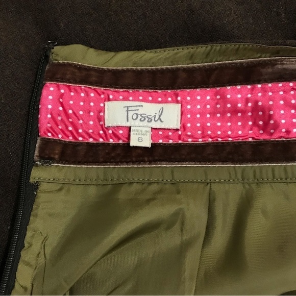 Vintage Fossil Brown Wool Blend Mini Skirt with Pockets Size 6 - Picture 2 of 15